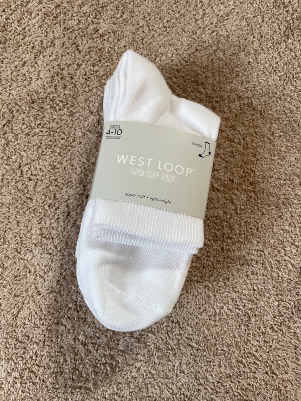 west loop White Turn-Cuff Athletic Socks – 3 Pack